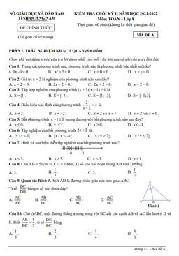 đề kiểm tra cuối kỳ 2 toán 8 năm 2021 – 2022 sở gd&đt quảng nam