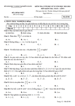 đề kiểm tra cuối kỳ 2 toán 8 năm 2023 – 2024 sở gd&đt kiên giang