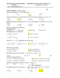 đề kiểm tra đại số 10 chương 6 năm 2017 – 2018 trường nguyễn huệ – vũng tàu