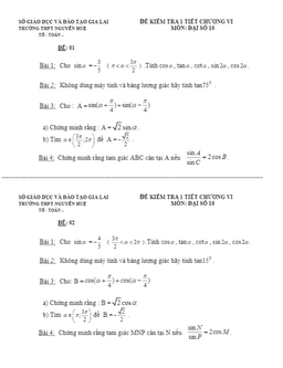 đề kiểm tra đại số 10 chương 6 trường thpt nguyễn huệ – gia lai