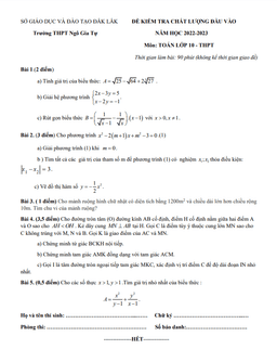 đề kiểm tra đầu vào toán 10 năm 2022 – 2023 trường thpt ngô gia tự – đắk lắk