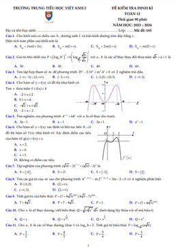đề kiểm tra định kì toán 12 năm 2023 – 2024 trường việt anh 2 – bình dương