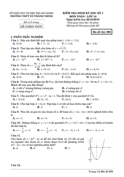 đề kiểm tra định kỳ học kỳ 1 toán 10 trường thpt võ thành trinh – an giang