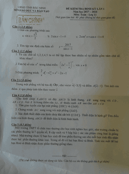đề kiểm tra định kỳ lần 1 toán 11 năm học 2017 – 2018 sở gd và đt bắc ninh