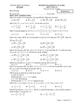 đề kiểm tra định kỳ lần 2 hk1 toán 10 trường thpt tân phong – bạc liêu