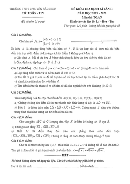 đề kiểm tra định kỳ lần 2 toán 10 năm 2019 – 2020 trường thpt chuyên bắc ninh