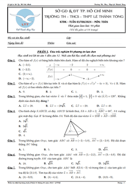 đề kiểm tra định kỳ toán 12 tháng 08 năm 2024 trường lê thánh tông – tp hcm