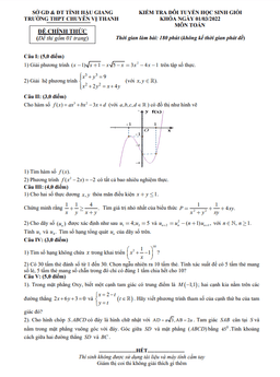 đề kiểm tra đội tuyển hsg toán năm 2021 – 2022 trường chuyên vị thanh – hậu giang