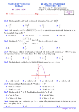 đề kiểm tra giữa hk1 toán 10 năm 2019 – 2020 trường yên phong 1 – bắc ninh