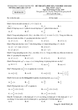 đề kiểm tra giữa hk1 toán 11 năm 2019 – 2020 trường chu văn an – hà nội
