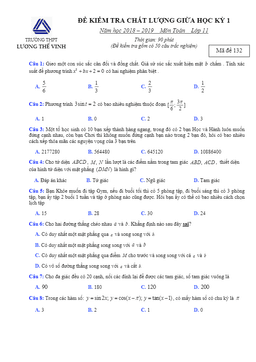 đề kiểm tra giữa hk1 toán 11 năm 2019 – 2020 trường lương thế vinh – hà nội