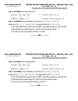 đề kiểm tra giữa hk1 toán 11 năm 2020 – 2021 trường thpt lương văn can – tp hcm