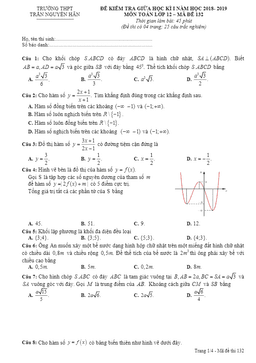đề kiểm tra giữa hk1 toán 12 năm 2018 – 2019 trường thpt trần nguyên hãn – vũng tàu