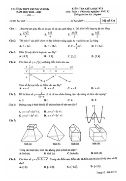 đề kiểm tra giữa hk1 toán 12 năm 2020 – 2021 trường thpt trưng vương – tp hcm