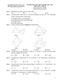 đề kiểm tra giữa hk1 toán 12 năm 2021 – 2022 trường thpt nguyễn huệ – br vt