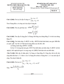 đề kiểm tra giữa hk2 toán 11 năm 2020 – 2021 trường thpt thị xã quảng trị