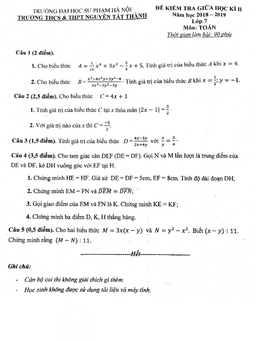 đề kiểm tra giữa hk2 toán 7 năm 2018 – 2019 trường nguyễn tất thành – hà nội