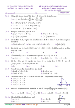đề kiểm tra giữa hki toán 10 năm 2018 – 2019 trường thpt việt nam – ba lan – hà nội