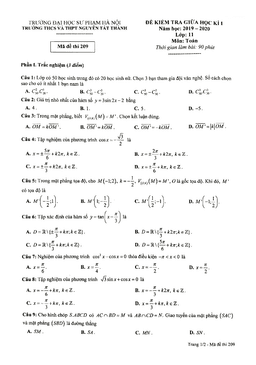 đề kiểm tra giữa học kì 1 toán 11 năm 2019 – 2020 trường nguyễn tất thành – hà nội
