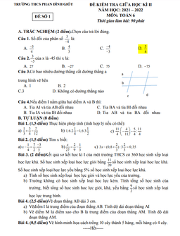 đề kiểm tra giữa học kì 2 toán 6 năm 2021 – 2022 trường thcs phan đình giót – hà nội