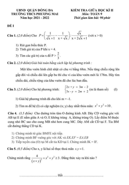 đề kiểm tra giữa học kì 2 toán 9 năm 2021 – 2022 trường thcs phương mai – hà nội