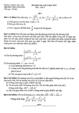 đề kiểm tra giữa học kì 2 toán 9 năm 2021 – 2022 trường thcs tân dân – hà nội