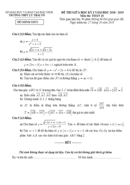 đề kiểm tra giữa học kỳ 1 toán 10 năm 2018 – 2019 trường lý thái tổ – bắc ninh