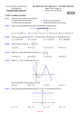 đề kiểm tra giữa học kỳ 1 toán 10 năm 2020 – 2021 trường thpt sầm sơn – thanh hóa