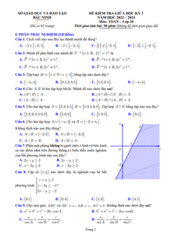 đề kiểm tra giữa học kỳ 1 toán 10 năm 2023 – 2024 sở gd&đt bắc ninh