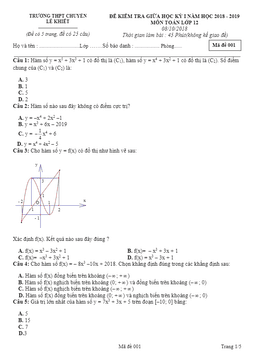 đề kiểm tra giữa học kỳ 1 toán 12 năm học 2018 – 2019 trường thpt chuyên lê khiết – quảng ngãi