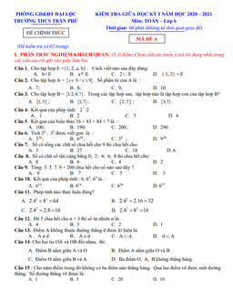 đề kiểm tra giữa học kỳ 1 toán 6 năm 2020 – 2021 trường thcs trần phú – quảng nam
