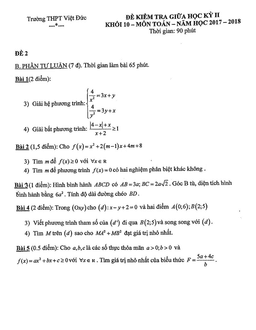 đề kiểm tra giữa học kỳ 2 môn toán 10 năm 2017 – 2018 trường thpt việt đức – hà nội
