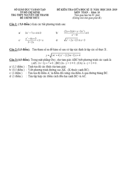 đề kiểm tra giữa học kỳ 2 toán 10 năm 2018 – 2019 trường nguyễn chí thanh – tp hcm