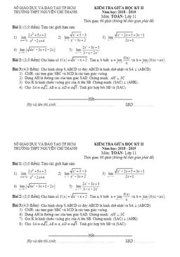 đề kiểm tra giữa học kỳ 2 toán 11 năm 2018 – 2019 trường nguyễn chí thanh – tp hcm