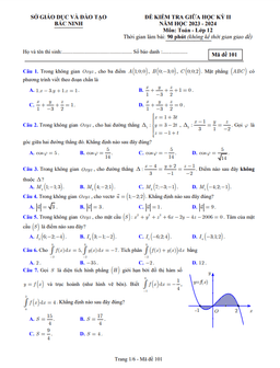đề kiểm tra giữa học kỳ 2 toán 12 năm 2023 – 2024 sở gd&đt bắc ninh