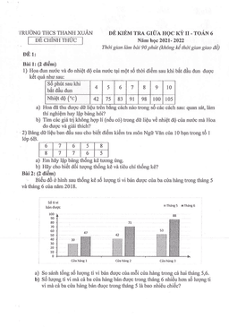 đề kiểm tra giữa học kỳ 2 toán 6 năm 2021 – 2022 trường thcs thanh xuân – hà nội