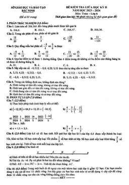đề kiểm tra giữa học kỳ 2 toán 6 năm 2023 – 2024 sở gd&đt bắc ninh