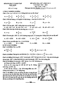đề kiểm tra giữa học kỳ 2 toán 7 năm 2023 – 2024 sở gd&đt bắc ninh