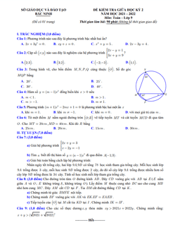 đề kiểm tra giữa học kỳ 2 toán 9 năm 2021 – 2022 sở gd&đt bắc ninh