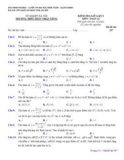 đề kiểm tra giữa học kỳ i môn toán 12 trường thpt trần nhân tông – hà nội