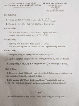 đề kiểm tra giữa học kỳ i năm học 2017-2018 môn toán 10 trường thcs – thpt nguyễn tất thành – hà nội