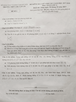 đề kiểm tra giữa học kỳ i năm học 2017 – 2018 môn toán 11 trường thpt chu văn an – hà nội