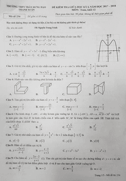 đề kiểm tra giữa học kỳ i năm học 2017 – 2018 môn toán 12 trường thpt trần hưng đạo – hà nội