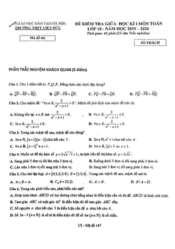 đề kiểm tra giữa kì 1 toán 10 năm 2019 – 2020 trường thpt việt đức – hà nội