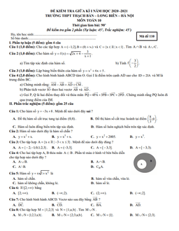đề kiểm tra giữa kì 1 toán 10 năm 2020 – 2021 trường thpt thạch bàn – hà nội