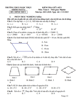 đề kiểm tra giữa kì 1 toán 6 năm 2021 – 2022 trường thcs ngọc thụy – hà nội