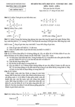 đề kiểm tra giữa kì 2 toán 6 năm 2021 – 2022 trường thcs tân định – hà nội