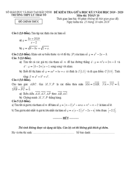 đề kiểm tra giữa kỳ 1 toán 10 năm 2019 – 2020 trường lý thái tổ – bắc ninh
