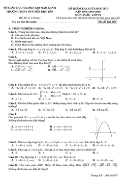đề kiểm tra giữa kỳ 1 toán 10 năm 2019 – 2020 trường nguyễn khuyến – nam định