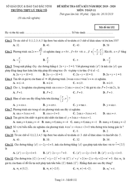 đề kiểm tra giữa kỳ 1 toán 11 năm 2019 – 2020 trường lý thái tổ – bắc ninh